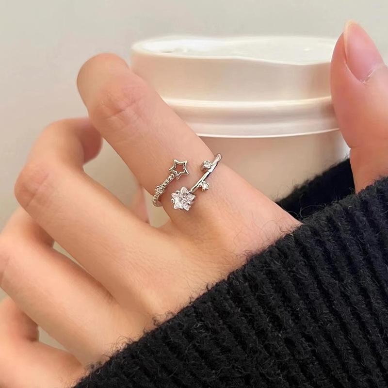 Vintage Irregular Star Open Rings For Women Punk Gothic Sliver Color Adjustable Crystal Rings Y2K Girls Jewelry Gifts