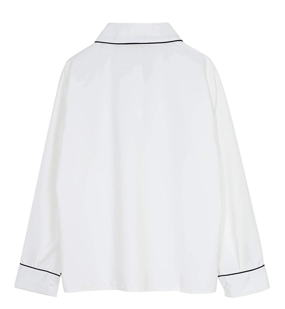[PureAribon] Plus Size Office Lady Holiday Collection Blouse, TOKYO GOODS MARKET (White/Blue Ribbon, 4XL)