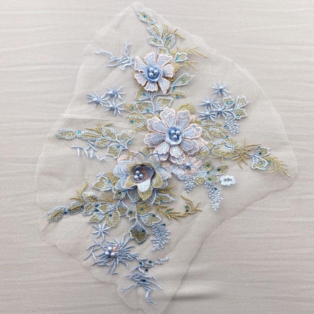 3D Flowers Sequin Applique Beaded Mesh Rhinestone Embroidered Embroidered Flower Applique Floral Lace Big Size