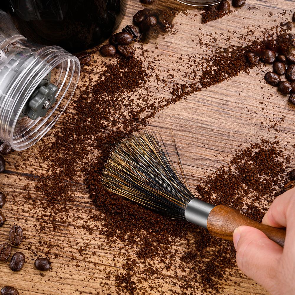 YWDL Natural Bristle Coffee Machine Cleaning Brush Black Walnut Wood Coffee Grinder Brush Kitchen Espresso Maker Cleaner Tool