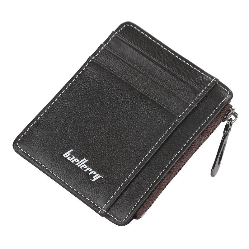 

Cowhide wallet Men s short retro zipper change bag Ultra-thin driver s license card bag Card holder, men one size коричневий
