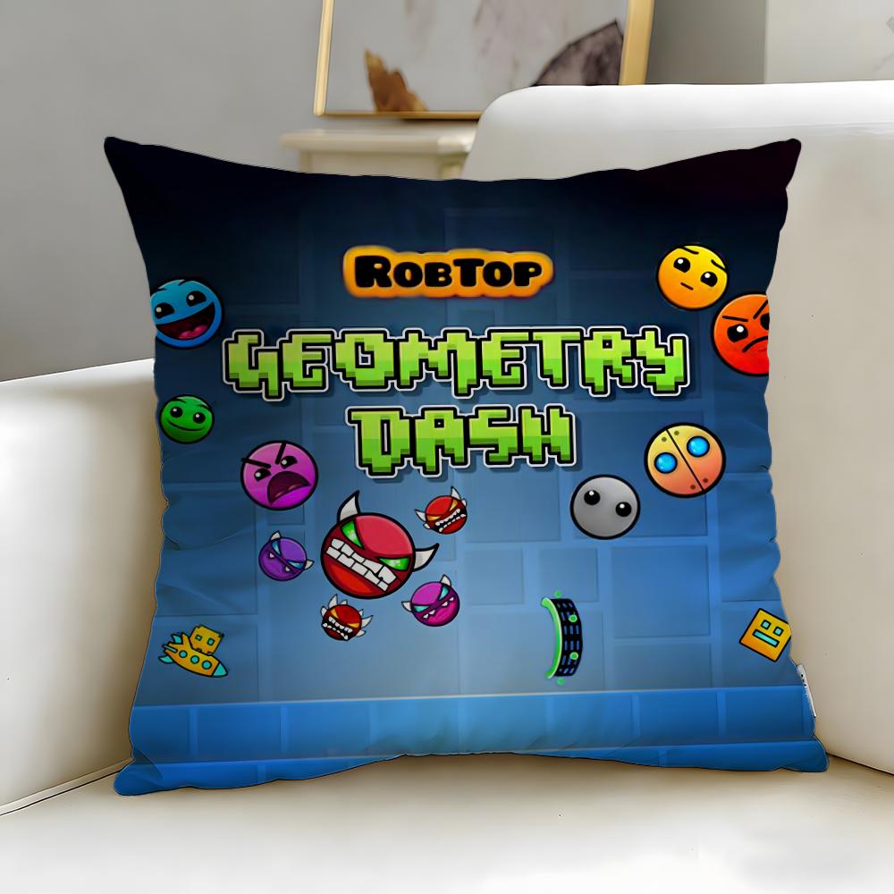 classic game Geometry Dash Cushion Cover Soft EasyWash Pillow Case Versatile for Couch Bed Travel and Office