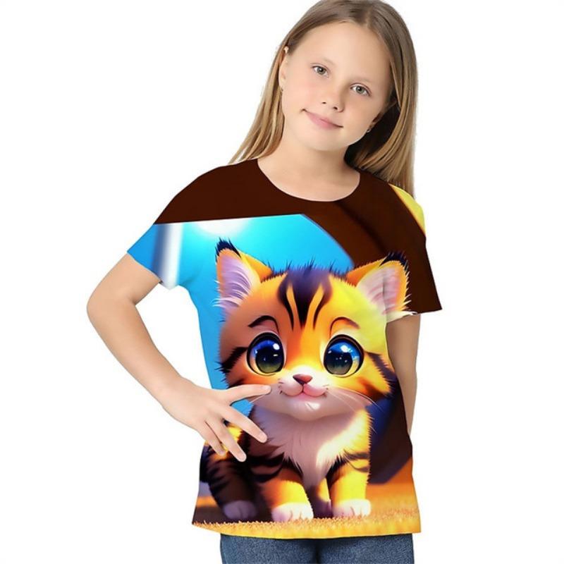 Summer New Casual Baby T-Shirts Cute Cartoon Animals 3d Print T Shirts Fashion Girl Clothes Short Sleeve Tees Girls Top