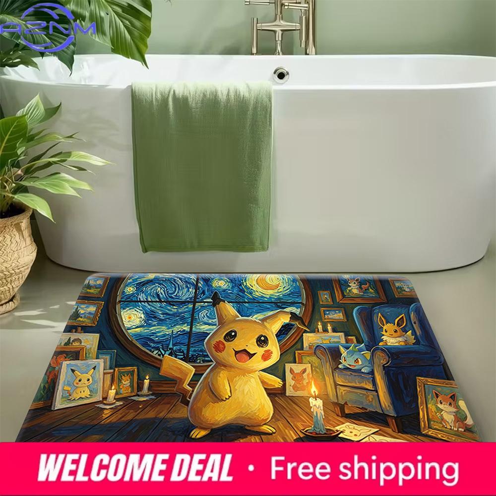 Starry Night Style Pikachu Print Non-Slip Floor Mat Doormat