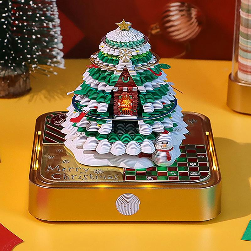 Juletre Bordkalender Med LED-lys 2025 Kalender Notatblokk Kreativ Bordkalender DIY Notater Notisblokk 3D Kunstkalender
