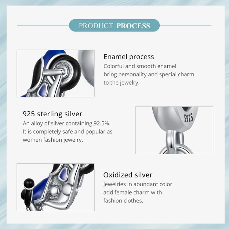 WOSTU Autentisk 925 Sterling sølv blå kald emalje motorsykkel sjarm anheng for kvinner fine smykker