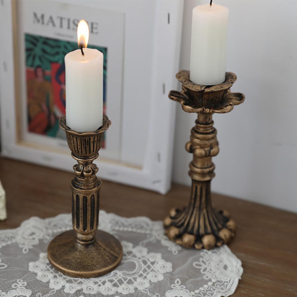 Retro Resin Candle Holder Nostalgic Antique French Candlestick Antirust Candle Stick Table Center Vintage Home Wedding Ornament