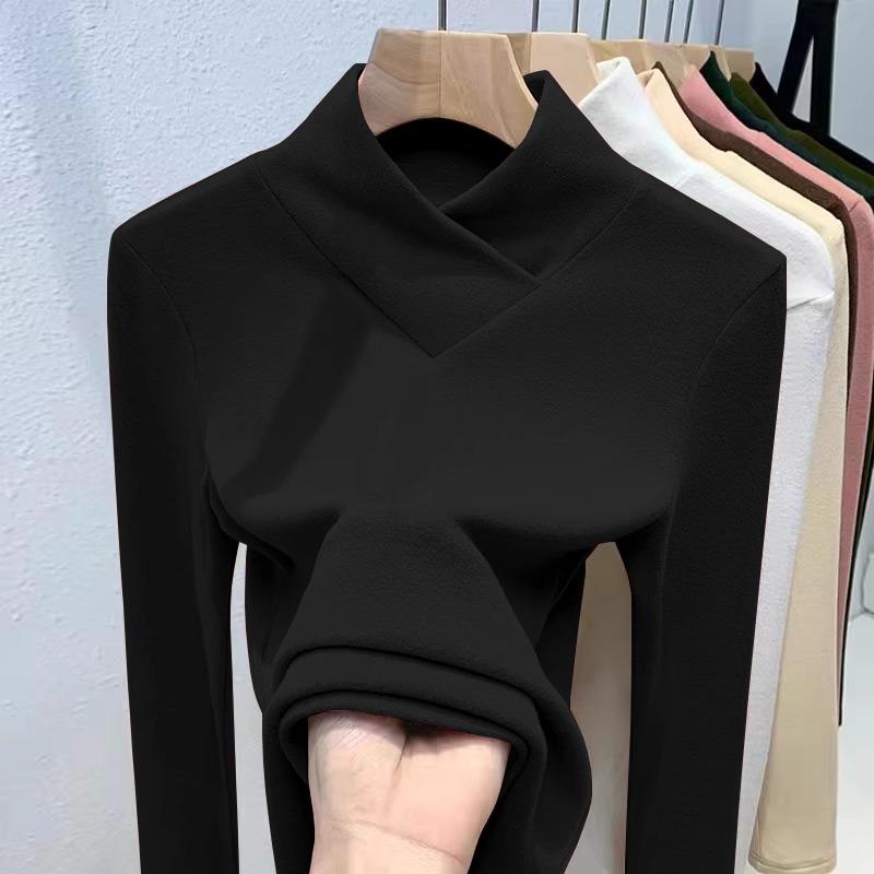 Women S Slim Fit Half High Neck Thermal Fleece Long Sleeve Top M чёрный