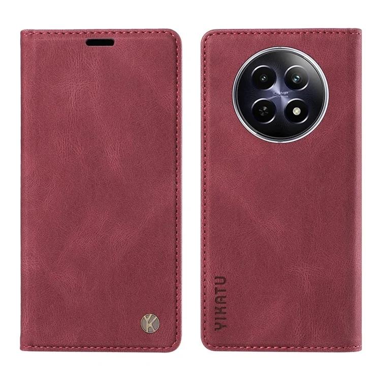 

YK-004 Для Realme 12 5G Чехол с ощущением прикосновения к коже PU Кожаный чехол-подставка для телефона - винно-красный