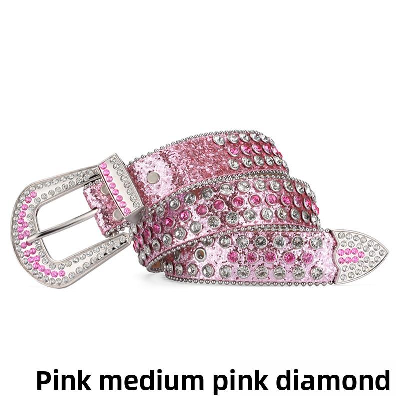 Women's European and American feng shui diamond leather belt, handmade diamond-encrusted fashionabl