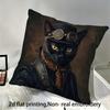 An 45.72X45.72 Cm Steampunk Black Cat Decorative Pillow Cover Featuring a 2D Printed Cat Wearing Glasses And a Top Hat, Suitable for Sofas, Beds, Cars