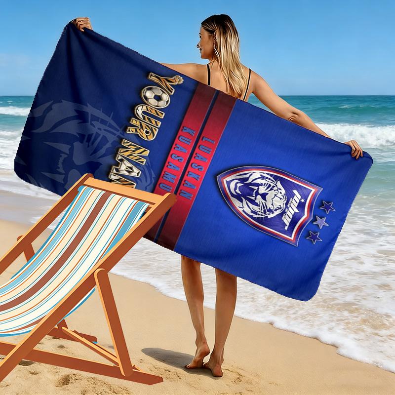 Name Custom Johor Darul Ta'zim FC Print Beach Towel, Large Soft Quick Dry Towel for Beach Camping Swimming