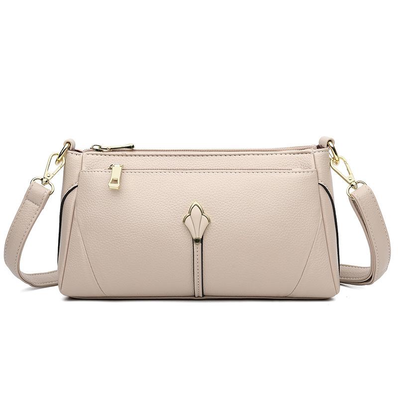 

Soft Leather Fashionable Middle-aged Mom Bag, Large-capacity Single-shoulder Grandma Bag, Crossbody Small Square Bag бежевый