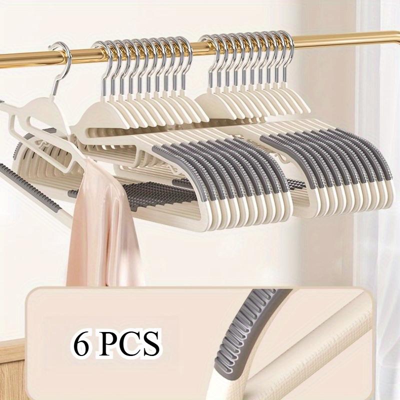 6pcs Plastic Clothes Hangers with Collar Protectors | Durable Non-Slip Wardrobe Closet Storage Organizer Hooks for Shirts