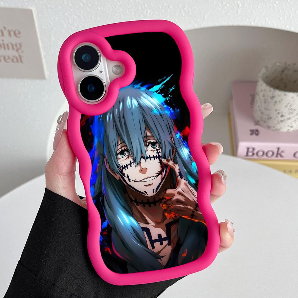 JJK Mahito Phone Case for iPhone 17 16 15 14 13 12 11 Air Pro Max Plus Red Soft TPU Wavy Edge Cover