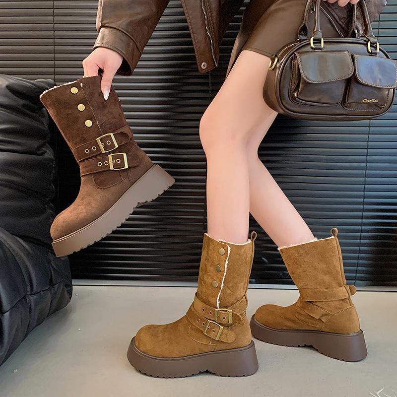 Women's Large Size Soft Sole Winter Warm Fur One Snow Boots Padded Lined Ankle Boots Anti-slip Hiking Sports Cotton Boots Martin Boots