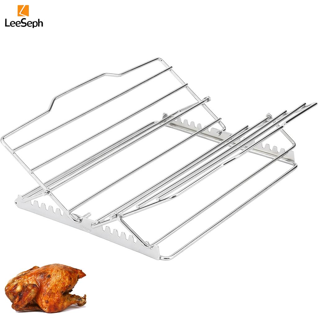 Adjustable Chicken Roasting Rack, Stainless Steel Foldable Turkey Roasting Rack, Grill Rib Rack, for Roasting Steak Ribs Bacon