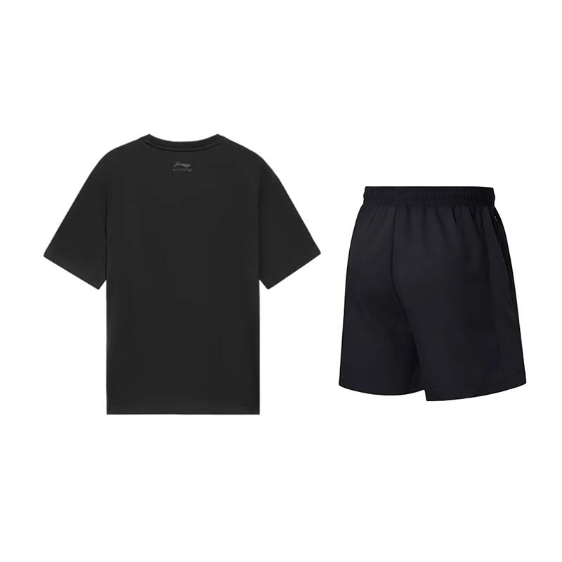 Li-Ning Graffiti Logo Round Neck Pullover Short Sleeve Fashion Versatile Comfortable Shorts Casual Sports Suit Unisex suit AHSUB03-1+AKSV843-1