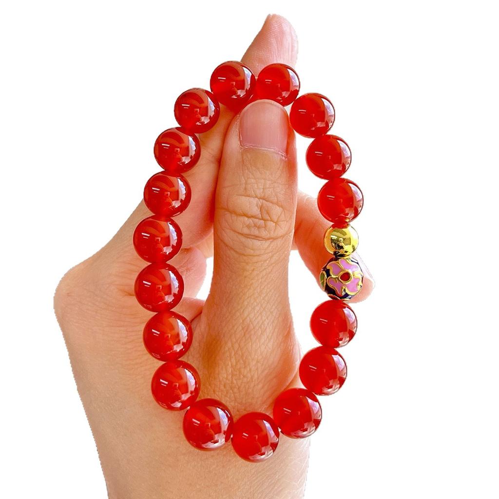 10Mm Autumn And Winter Natural Ice-Permeable Pigeon Blood Red Chalcedony Agate Bracelet Bracelet