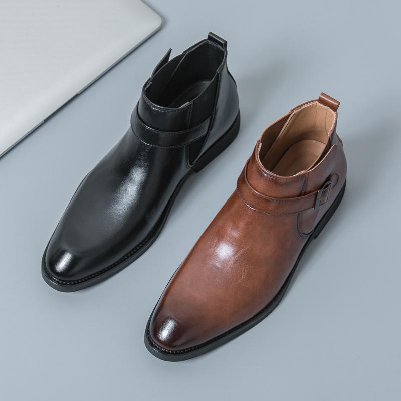 Podzimní a zimní velká velikost 45 kožené boty pánské vysoké boty 46 britský styl kožené kotníkové boty pánské zipové ležérní Chelsea boty 47