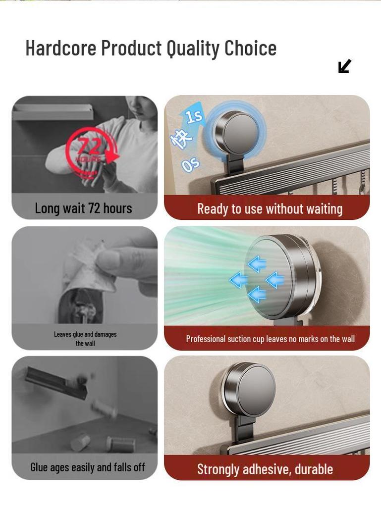 Sliding Suction Cup Kitchen Hooks: No-Drill Aluminum Wall-Mounted Spatula Storage Rail