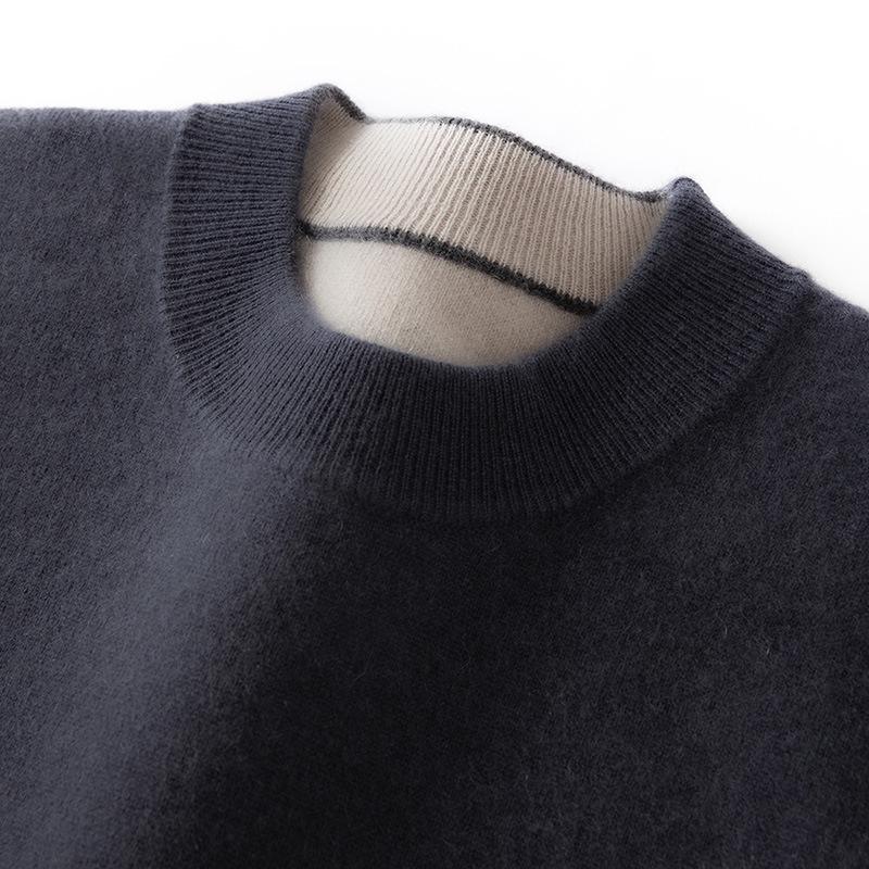 Men's Cashmere Half-High Neck Thick Knit Casual Pullover Sweater