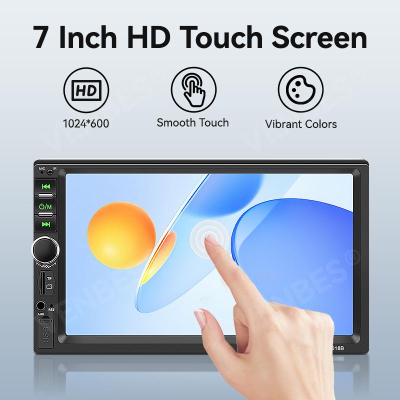 VENBES Autoradio 7 Zoll Touchscreen Universal 1 DIN MirrorLink, Bluetooth, USB/TF/FM CVBS Kamera