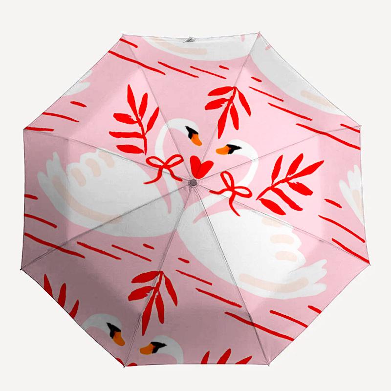 

1pc Swan Love Automatic Open/Close Umbrella, Portable Folding Umbrella, Compact Travel Umbrella for, Birthday/Christmas Gift 5042