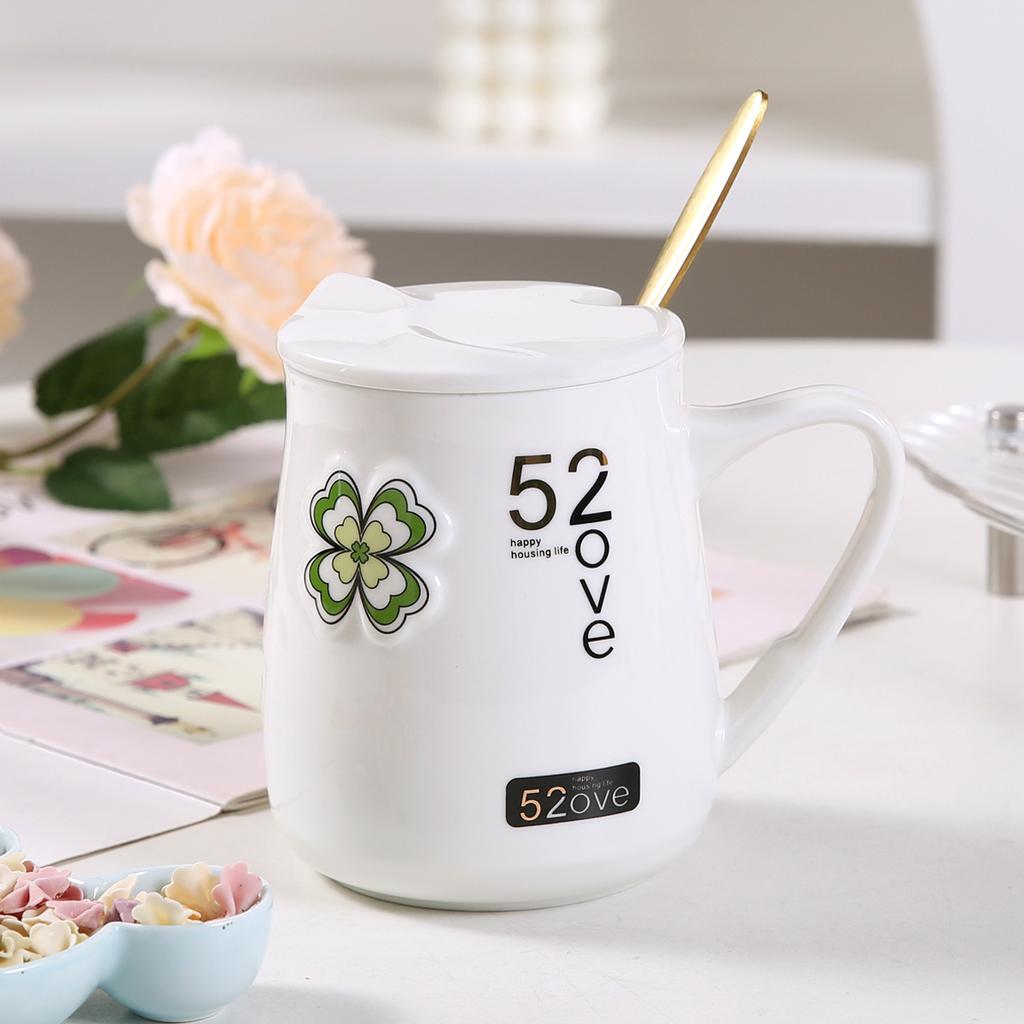 Paartasse Keramiktasse mit großem Fassungsvermögen mit Deckel und Löffel