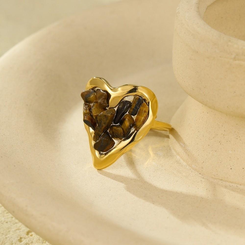 Light Luxury Heart-shaped Stone Ring Vintage Rhinestone Opening Ring Bohemian Ring Women Men