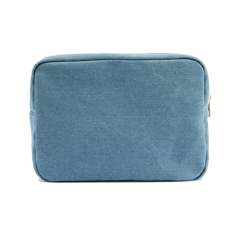with Zipper Blue Denim Cosmetic Pouch Vintage Jean Toiletry Case Casual Travel Storage Bag Gift