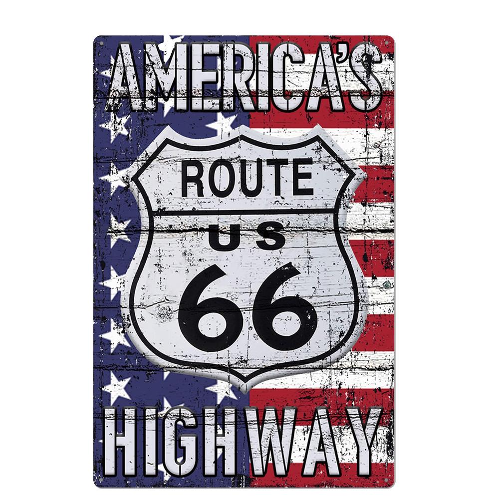 Vintage USA Route 66 Sign Metal Tin Plate Bar Pub Club Man Cave Wall Decoration Plaque Retro Poster Home Decor 30X20CM