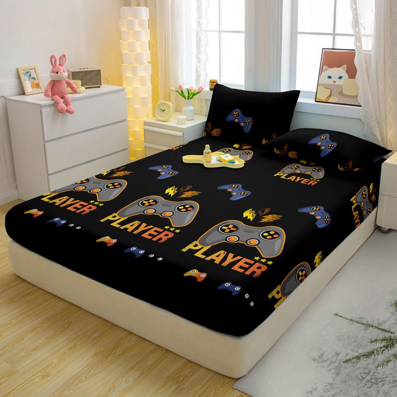Cartoon 1 Fun Game Printed Matte Fitted Sheet, Bedroom Printed Bed Cover, Bedding Excluding Pillowcases