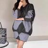 New soft waxy contrasting color rhombus grid knitted sweater set autumn and winter lazy wind comfortable and loose two-piece set