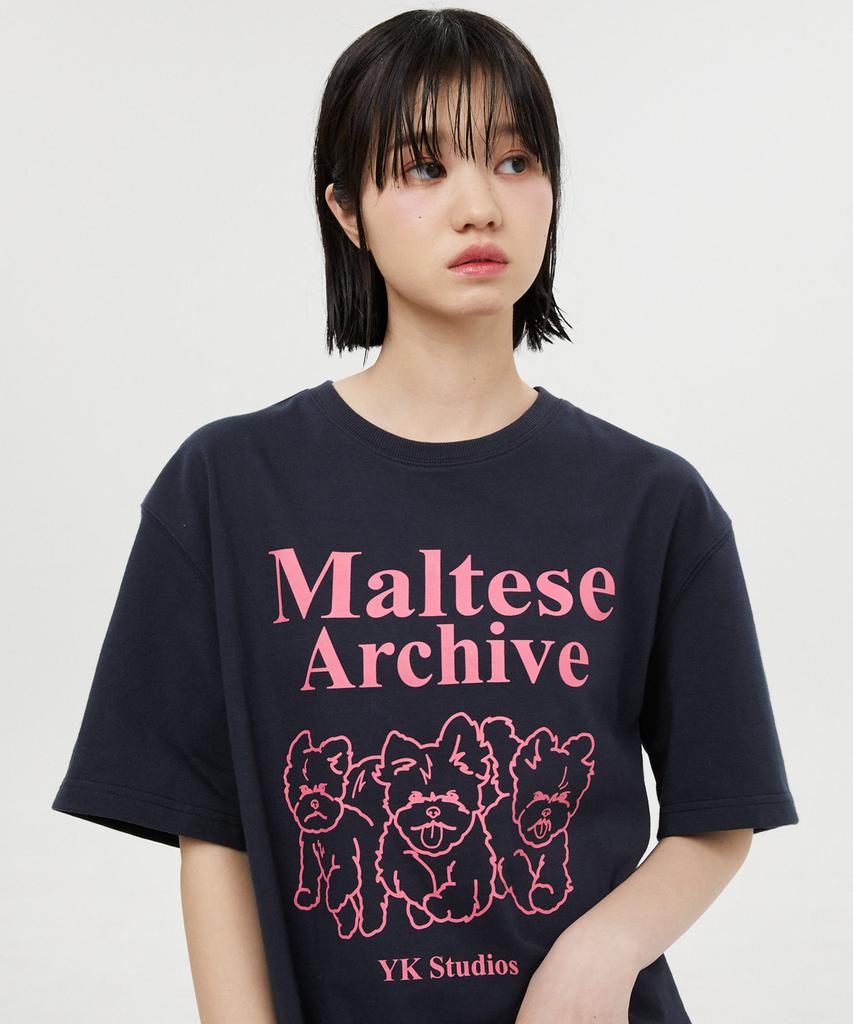 WAIKEI Maltese Archive Line Graphic Short Sleeve T-Shirt Navy