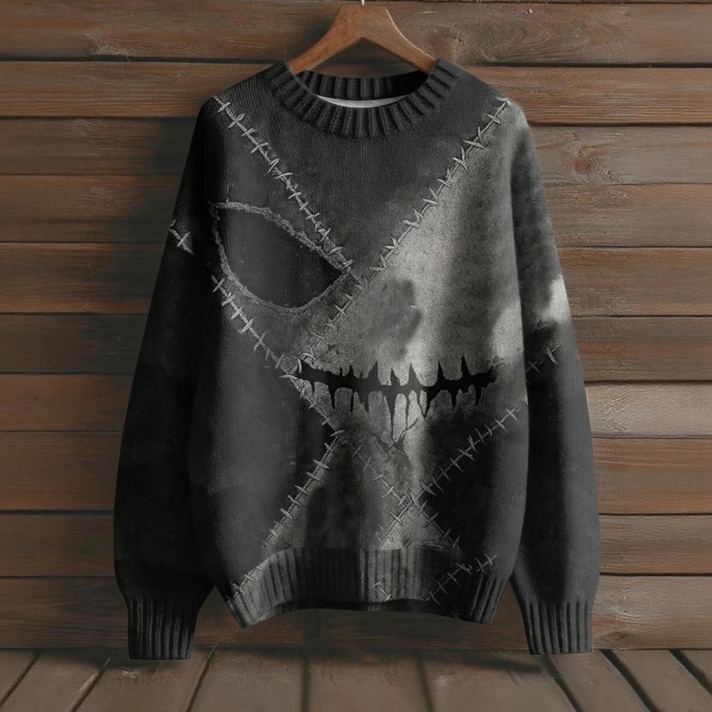 Long Sleeve Pullover Sweaters For Women O Neck Casual Cute Printing Knit Oversized Sweater