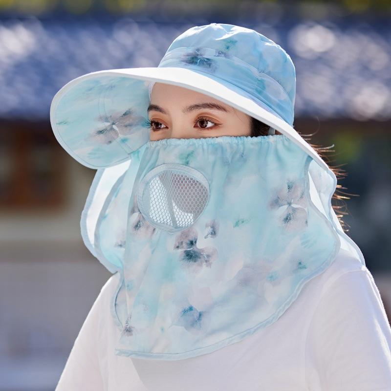 

Dayan Солнцезащитная шляпа для женщин, ветрозащитная шляпа для езды на велосипеде, защита от ультрафиолета, защита лица, шеи, шляпа для сбора чая One size (send windbreak rope) синий