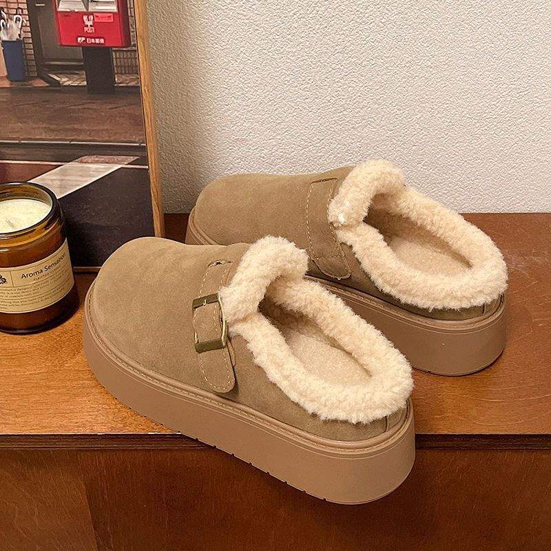 Thick-soled Birkenstocks women's outer wear 2025 new autumn and winter one-pedal bag head half-drag snow boots plush cotton drag