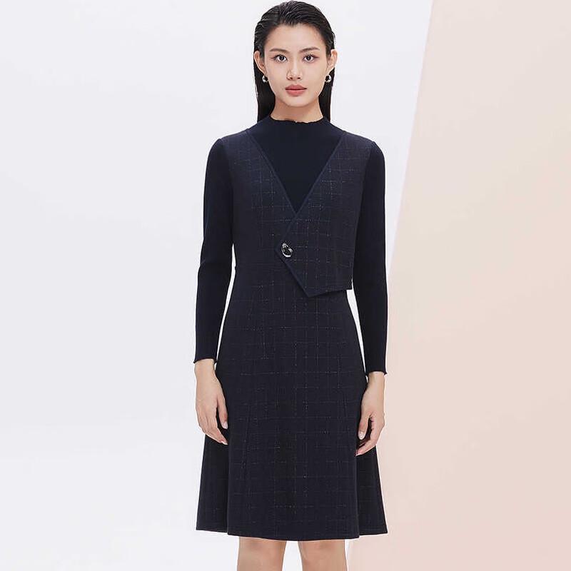 

JESSIE Plaid Knit Patchwork Faux Two-Piece Dress S