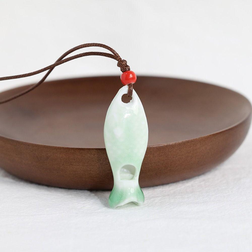 Handmade Fish Whistle Necklace Adjustable Cord Porcelain Fish Pendant Friends Gift