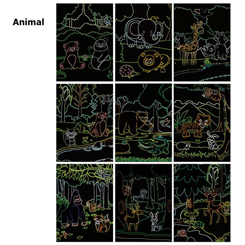 Pittura da graffiare a cartoni animati Giocattoli da disegno per bambini Arte Creatività Fai da te Materiali per graffiti Colore abbagliante Libro di pittura graffiata TMZ