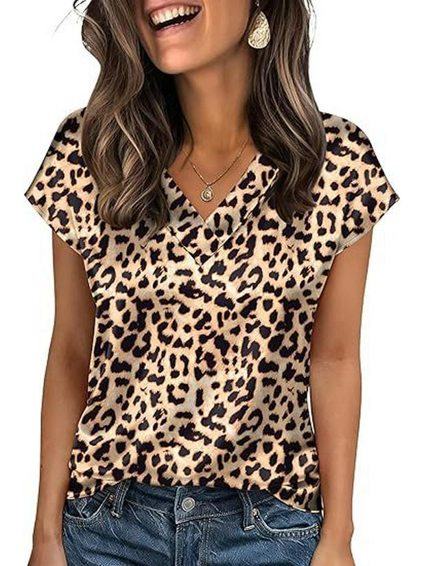 2026 Vår/Sommar Elegant Silke V-ringad Kortärmad Dam T-shirt