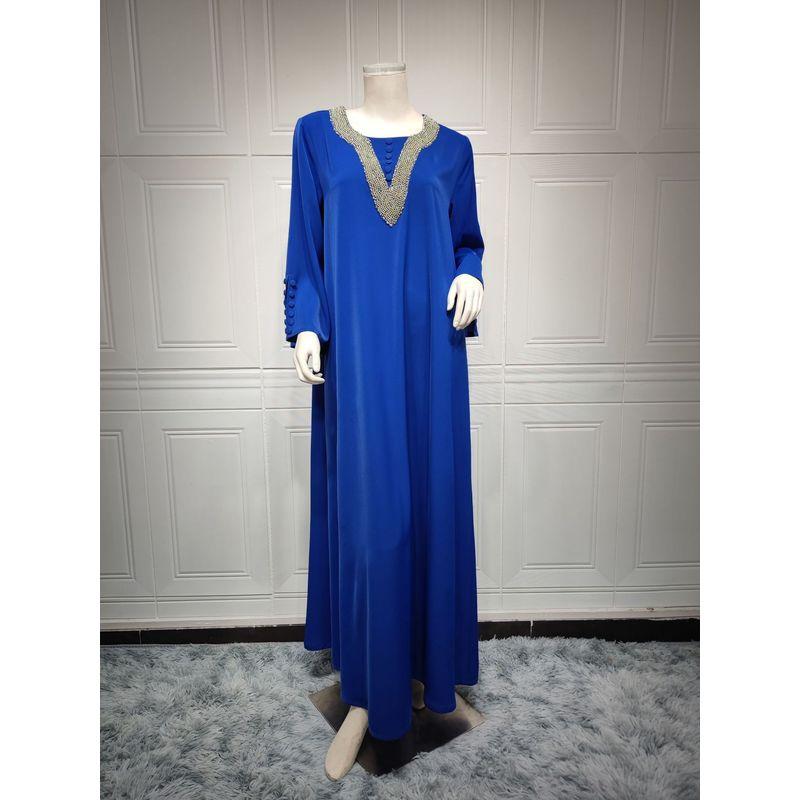 Cross-Border Amazon Indonesia Middle East Hot Selling Female Fashion Plus Size Handmade Beaded Hot Drilling Long Dress Dress