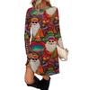 Women's Fashion Casual Dress With Pockets, Decorative Buttons, Christmas Prints, Round Neck And Long Sleeves