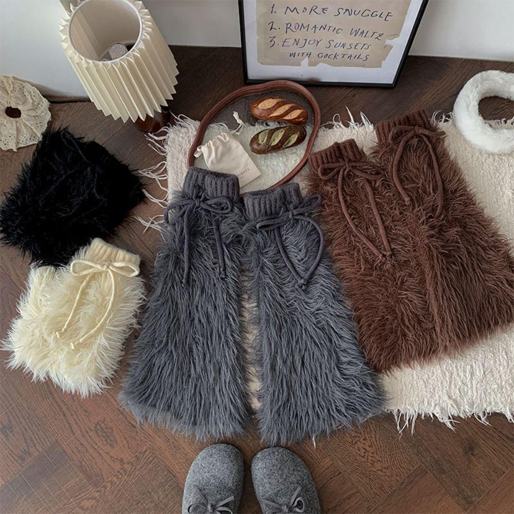Knitted Furry Leg Warmers Foot Cover Long Stockings Soft Winter Leg Warmers Accessories