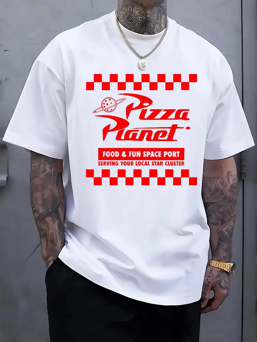 Casual Crew Neck T-shirt with Pizza Planet Restaurant Logo Print L