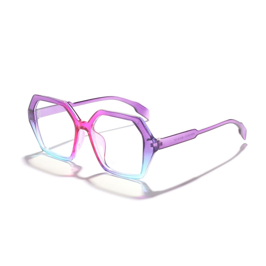 Oversized Hexagon Glasses Colorful Gradient Frame Clear Non-Prescription Lenses Stylish Eyewear for Ladies KJ088