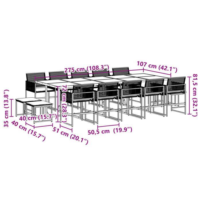 VidaXL 15 Pcs Garden Dining Set Black Cushions Wicker, Outdoor Dining Set, Dining Furniture 3295031