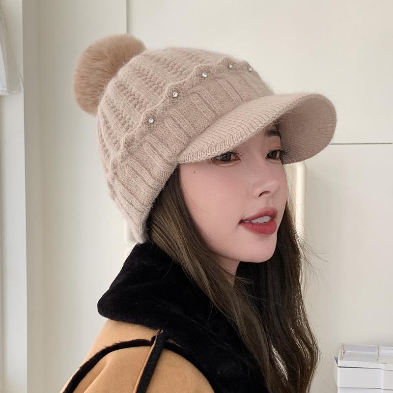 Knitted Baseball Cap Female Rabbit Hair Blended Cap Fleece Warm Wool Cap Autumn And Winter Cold Ear Protector Tide