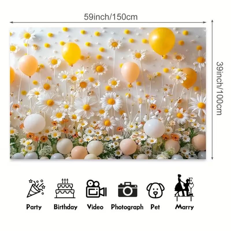 Lebendiger Gänseblümchen- und Ballon-Hintergrund Gelbe Weiße Blumenszene Fotografie Hintergrundtuch